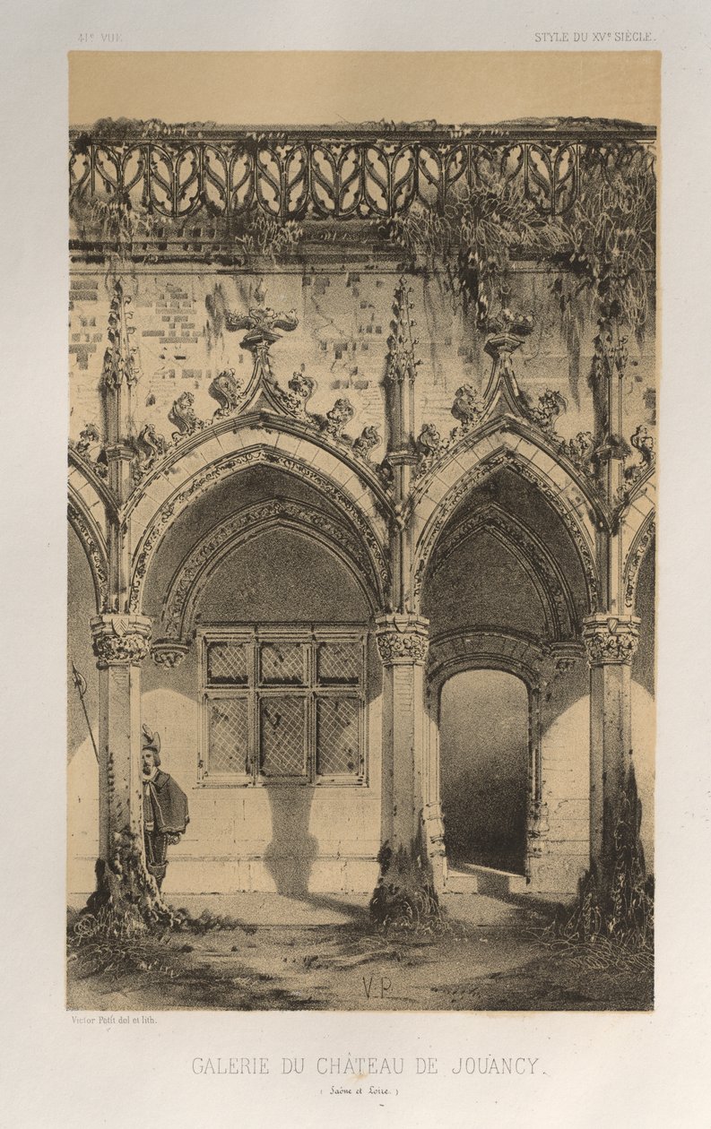 Malownicza architektura lub zabytki XV wieku. I XVI. Wieki: Chateaux de France XV i XVI wieku: Plac 41, Galeria Château De Jouancy (Saone et Loire) autorstwa Victor Petit
