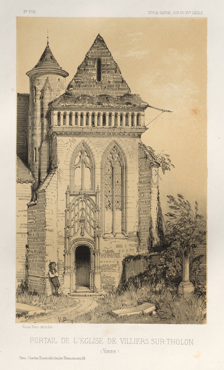 Malownicza architektura lub zabytki XV wieku. I XVI. Wieki: Chateaux de France XV i XVI wieku: Pl.2, Portal kościoła Villiers Sur-Tholon (Yonne) autorstwa Victor Petit
