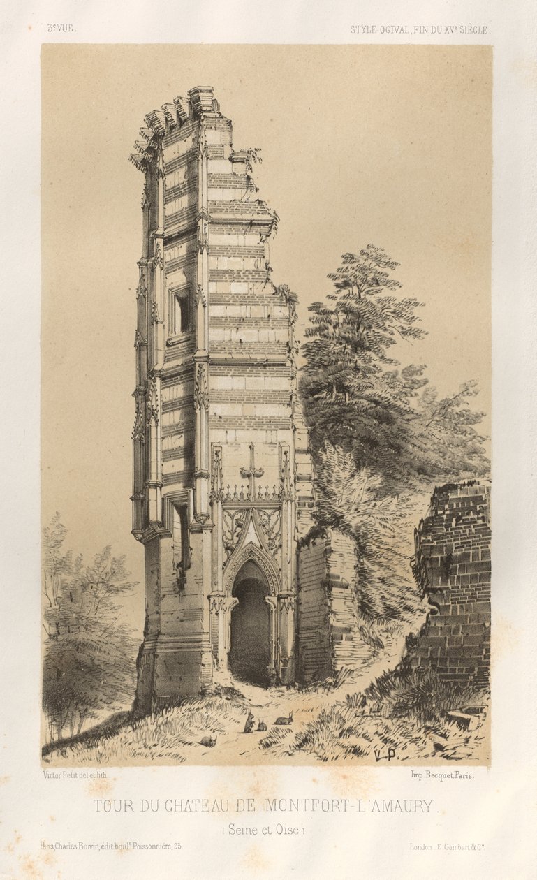 Malownicza architektura lub zabytki XV wieku. I XVI. Wieki: Chateaux de France XV i XVI wieku: Pl.3, Wieża zamku Montfort-l