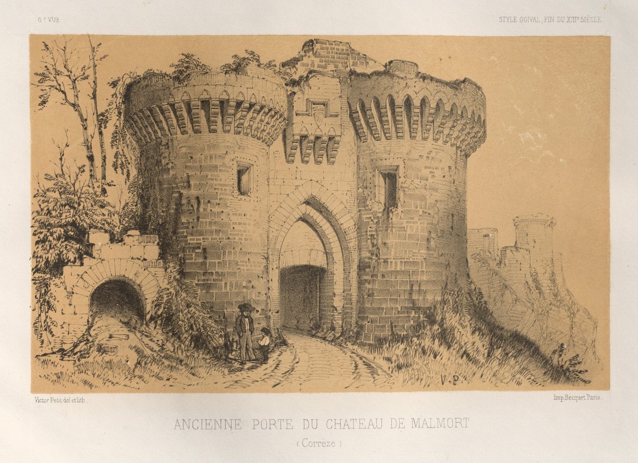 ...Pl.6, Stare Drzwi Zamku De Malmort Correze, 1860. autorstwa Victor Petit