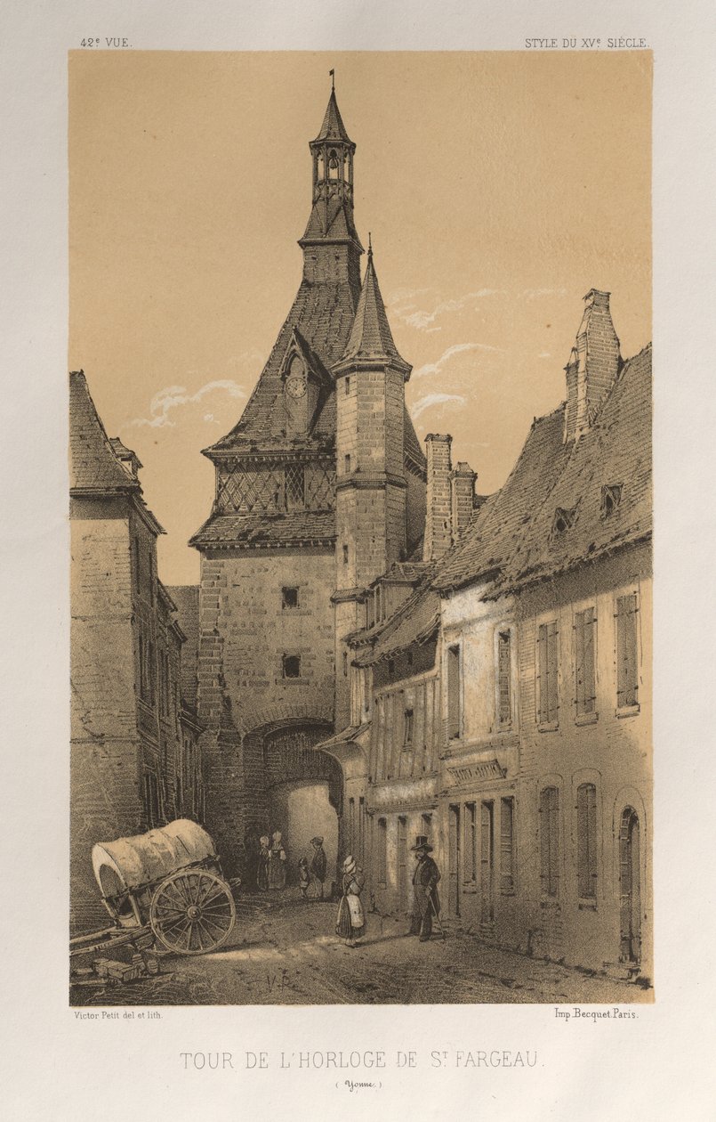 ...pl. 42, Wieża Zegarowa św. Fargeau Yonne, 1860. autorstwa Victor Petit