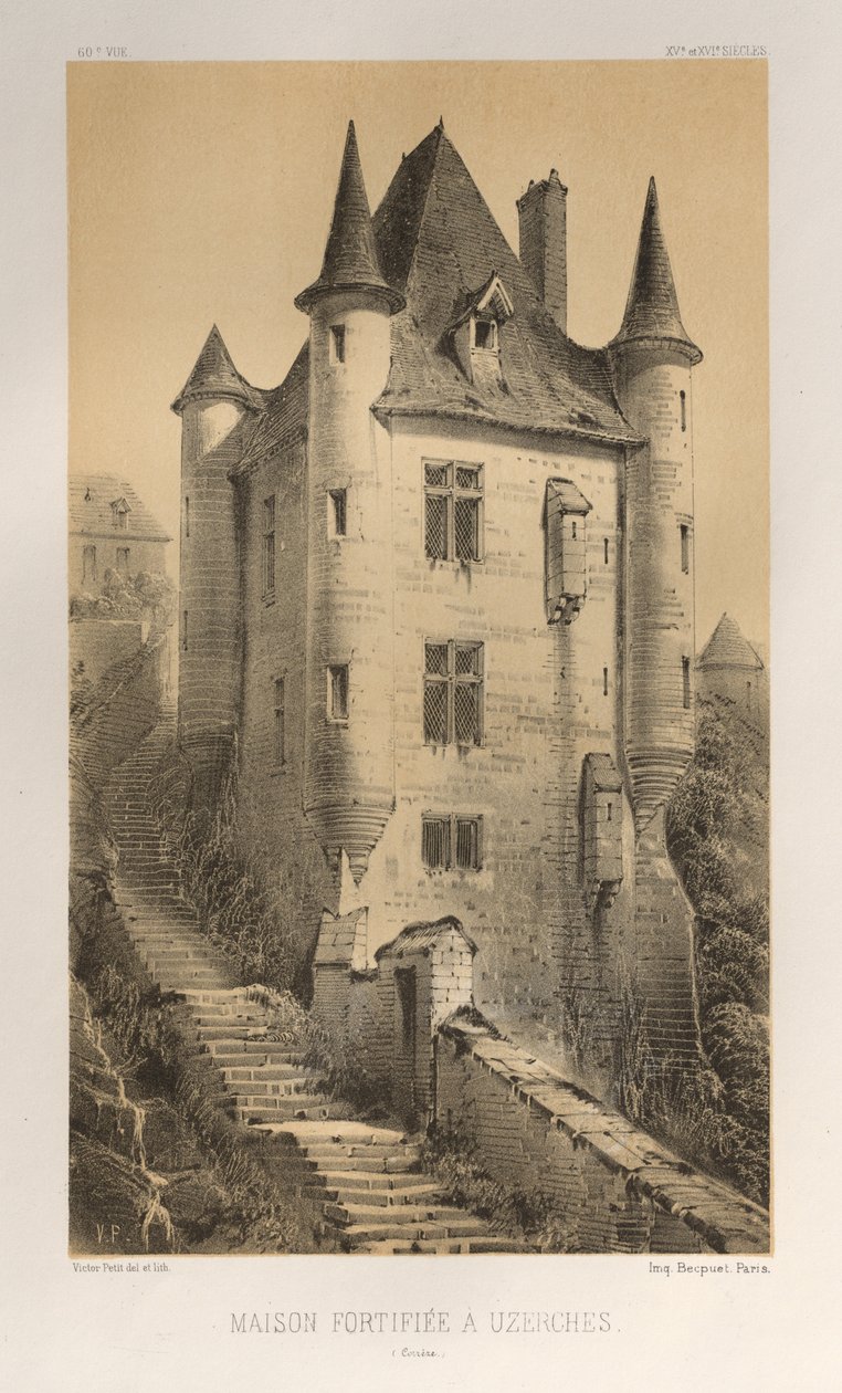...pl. 60, Dom obronny w Uzerches Corrère, 1860. autorstwa Victor Petit
