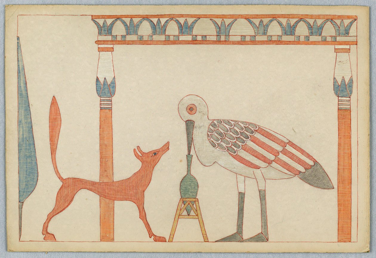 Lis i bocian, ilustracja do bajek Ezopa autorstwa Victor Wilbour