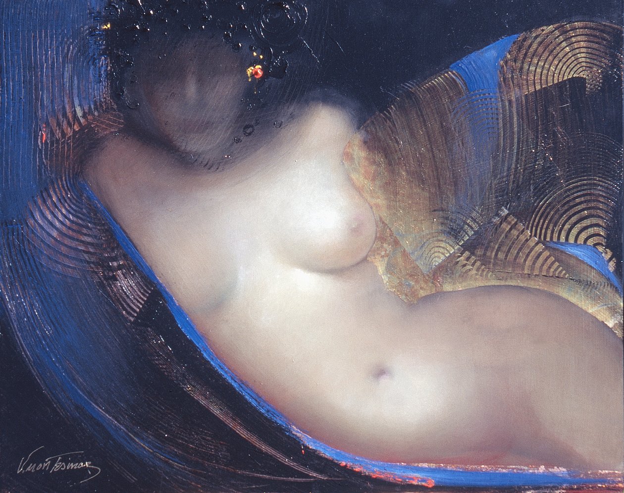 Bez tytułu, 2004 (olej na płótnie i złoty liść) autorstwa Victoria Montesinos