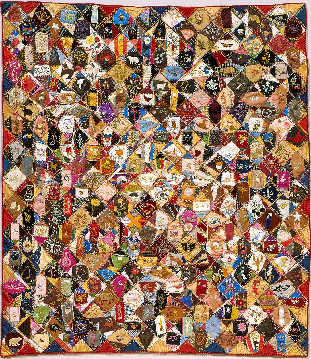 Crazy Quilt (jedwab, bawełna, wełna, len, na sztuki, haftowane) autorstwa Victoriene Parsons Mitchell