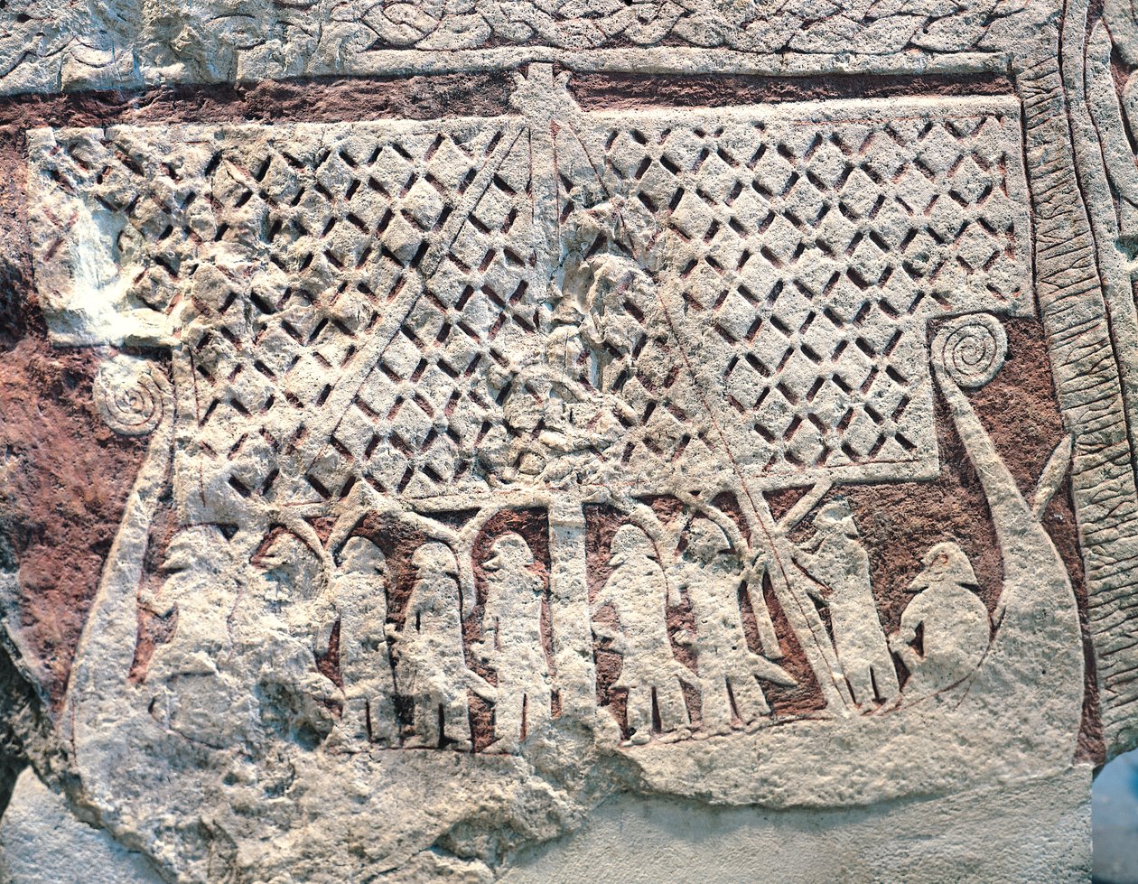 Fragment kamienia obrazkowego przedstawiającego statek wikingów, z kamienia z wyspy Gotland autorstwa Viking
