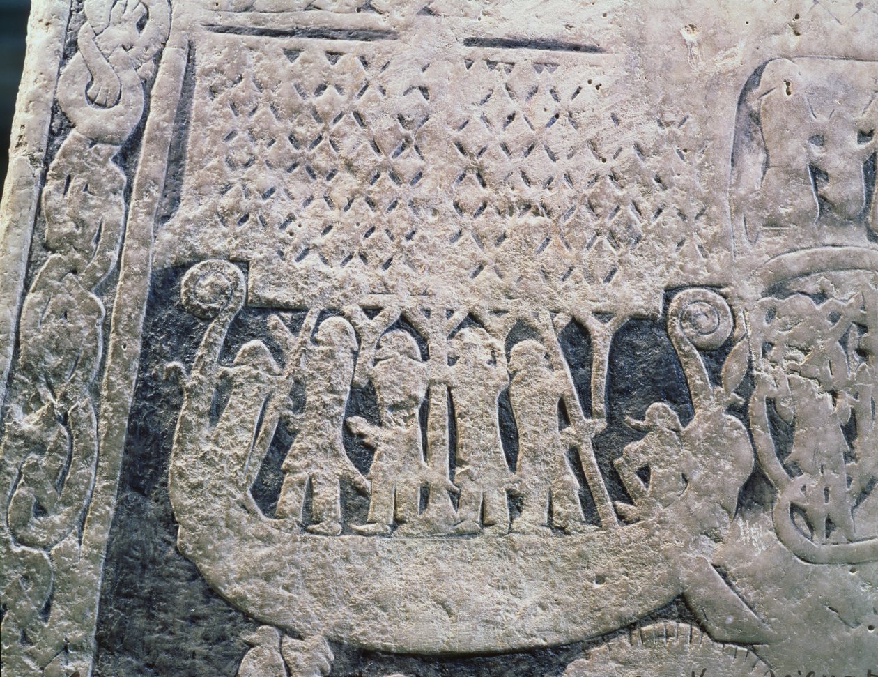 Fragment kamienia obrazkowego przedstawiającego ostatnią podróż zmarłego, z kamienia z wyspy Gotland autorstwa Viking