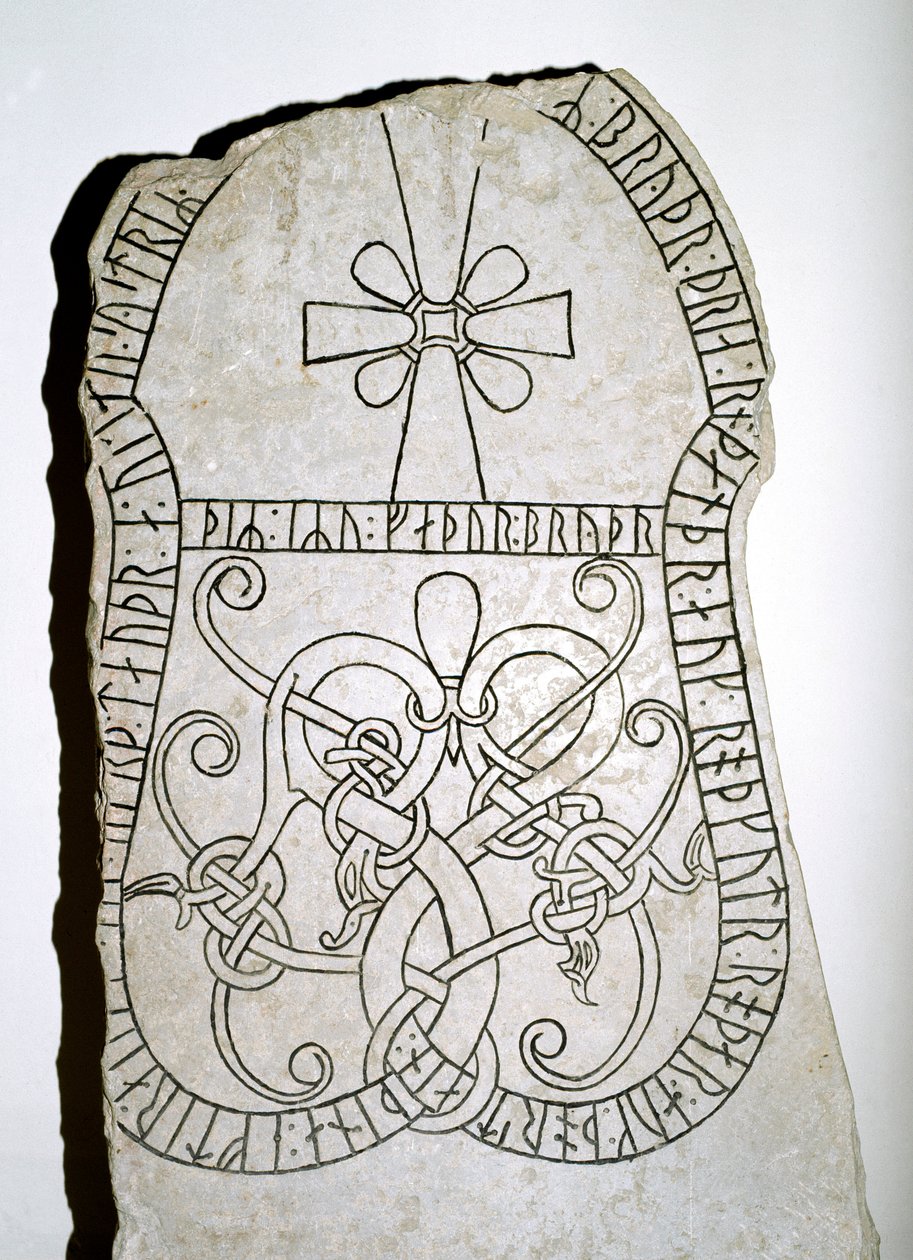Kamień runiczny z krzyżem, VII-VIII w. autorstwa Viking