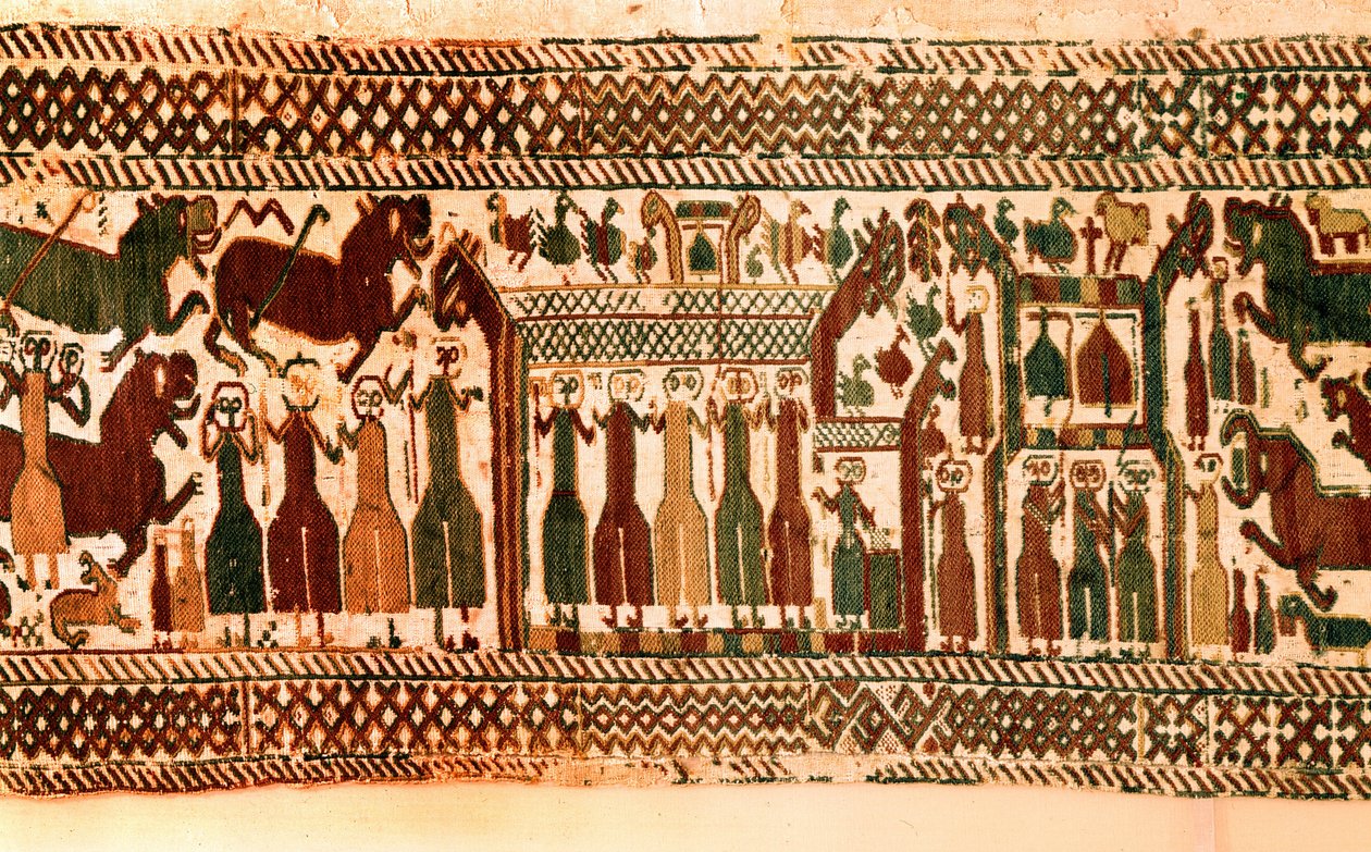 Wiking: śpiewacy i dzwonnicy. Gobelin kościoła Skog, Suede, koniec XII wieku. Sztokholm, muzeum historyczne autorstwa Viking