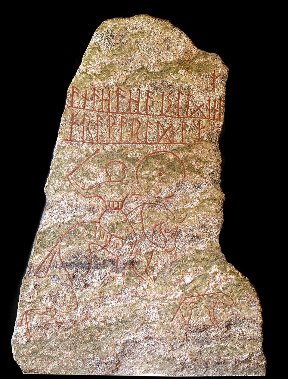 Stela z inskrypcjami runicznymi przedstawiająca jeźdźca wikinga z psem (kamień) autorstwa Viking Viking