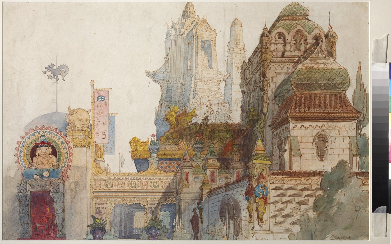 Scenografia do Opery Rusłan i Ludmiła Michaiła Glinki (wc i gwasz na papierze) autorstwa Viktor Aleksandrovich Gartman