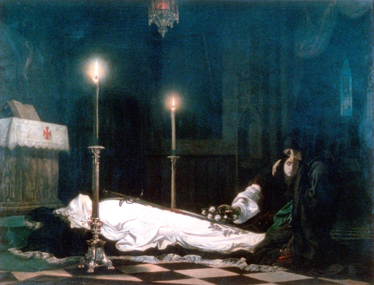 Laszlo Hunyadi nad rzeką Bier, 1859 autorstwa Viktor Madarász