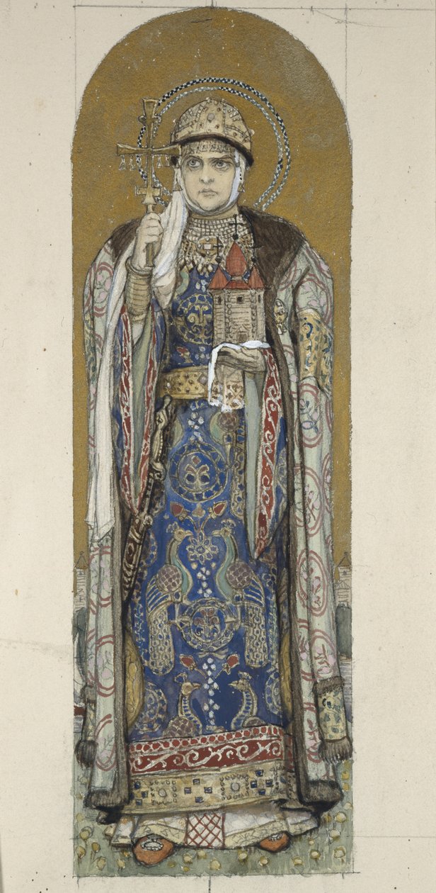Święta Olga, księżna kijowska Studium do fresków w katedrze św. Włodzimierza w Kijowie, 1884-1889 autorstwa Viktor Mikhaylovich Vasnetsov
