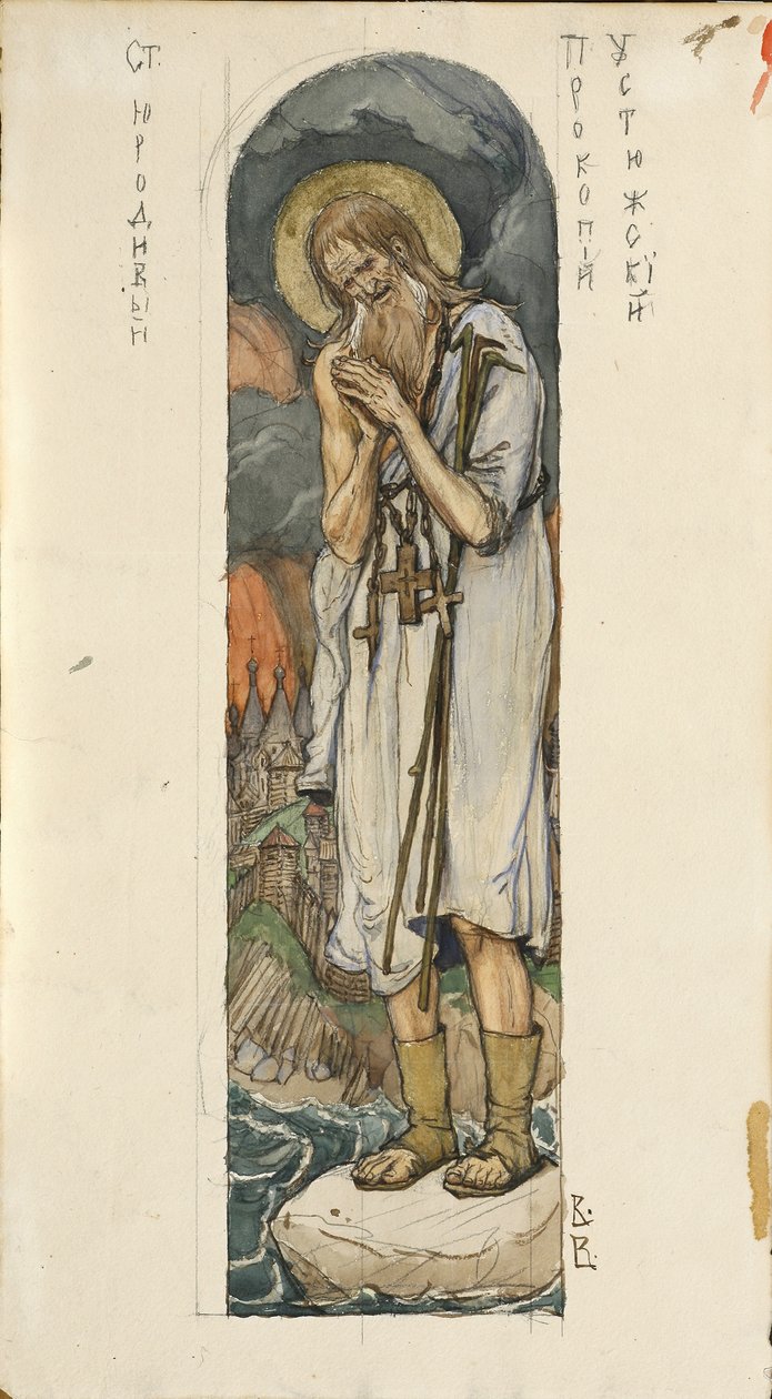 Św. Prokopiusz z Ustyuga Studium do fresków w katedrze św. Włodzimierza w Kijowie, 1884-1889 autorstwa Viktor Mikhaylovich Vasnetsov