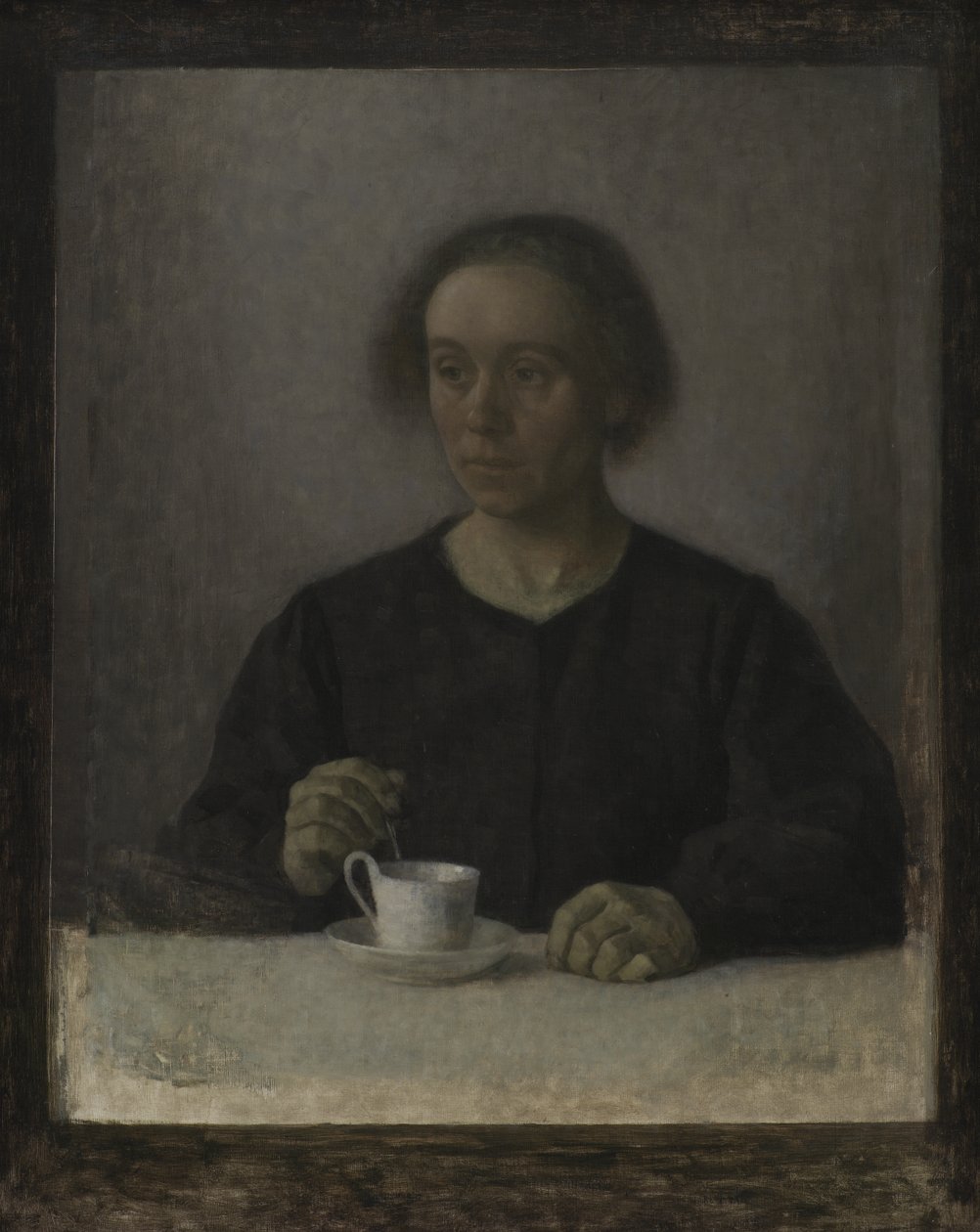 Ida Hammershøi, żona artysty, z filiżanką herbaty autorstwa Vilhelm Hammershøi