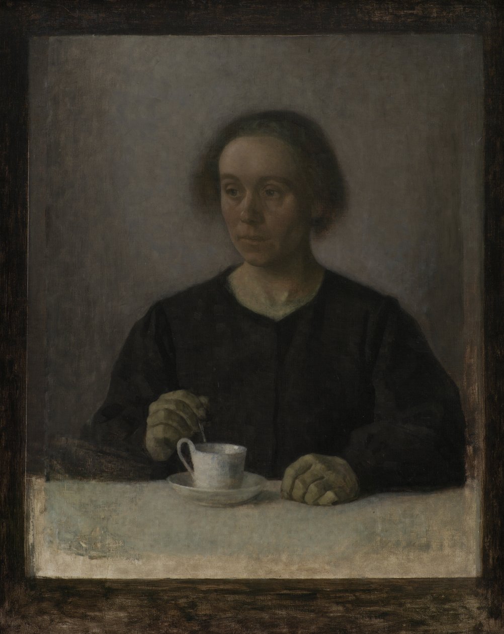 Ida Hammershøi, żona artysty, z filiżanką herbaty autorstwa Vilhelm Hammershøi