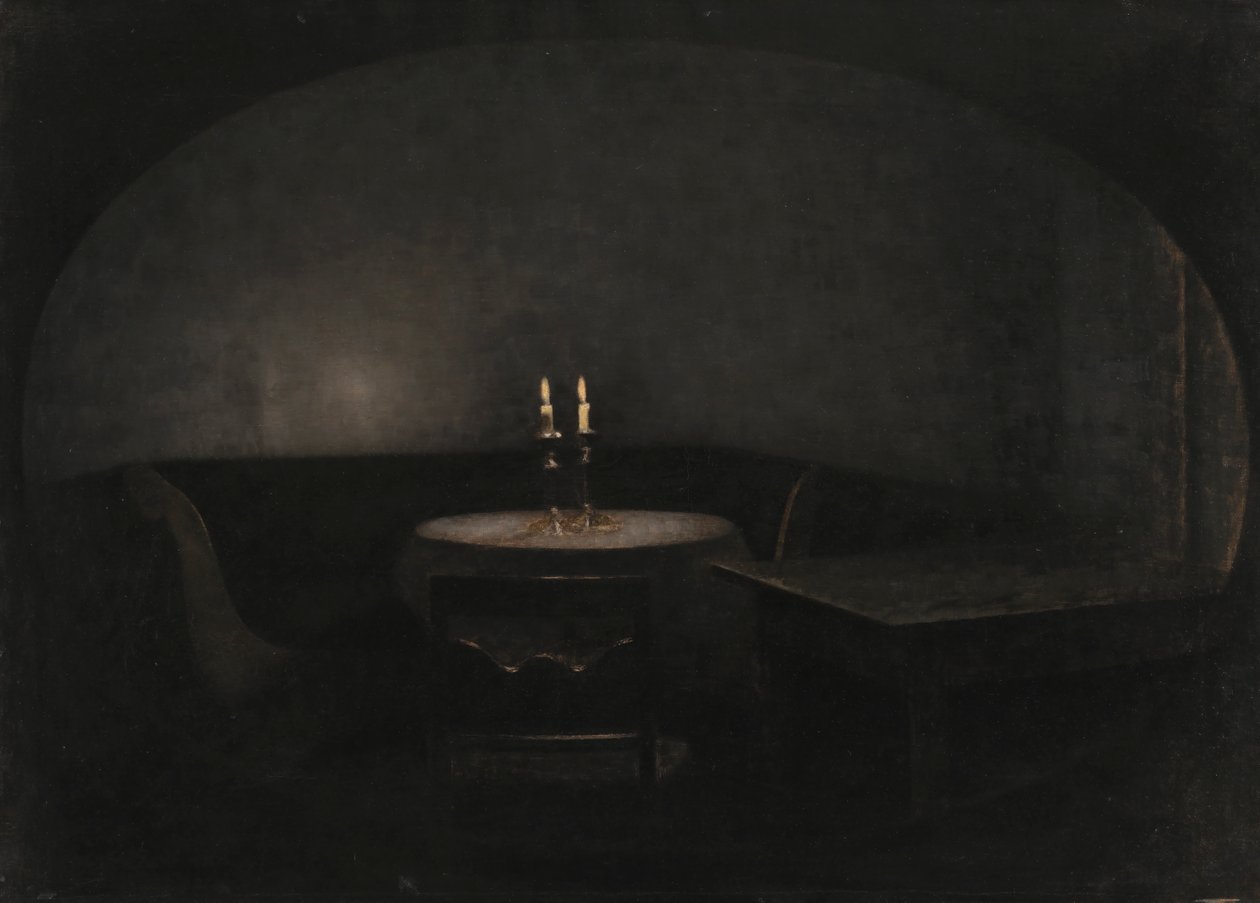 Wnętrze, Sztuczne światło autorstwa Vilhelm Hammershoi