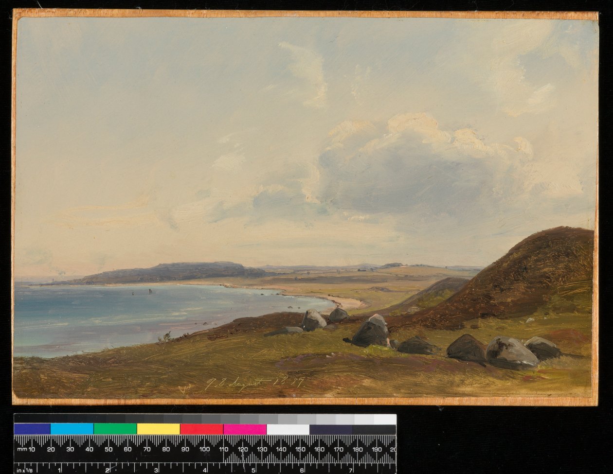 Widok w kierunku Hesbjerg z posiadłości Hornbaek, 1857 (olej na papierze na desce) autorstwa Vilhelm Peterson