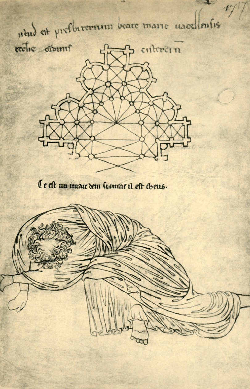 Plan kościoła i śpiący apostoł, 1220-1240, 1943. autorstwa Villard de Honnecourt