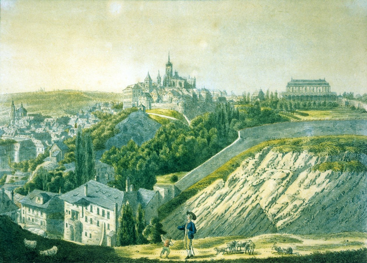 Widok Zamku Praskiego od wschodu, 1825 (akwaforta z akwatintą) autorstwa Vincenc Morstadt