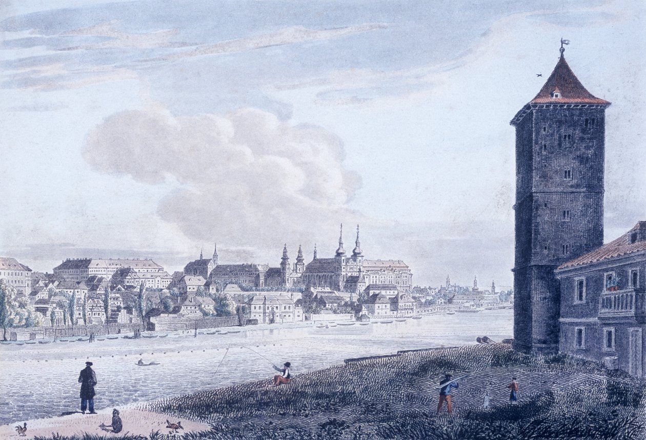 Widok Nowego Miasta, 1830 (kolorowa akwaforta) autorstwa Vincenc Morstadt
