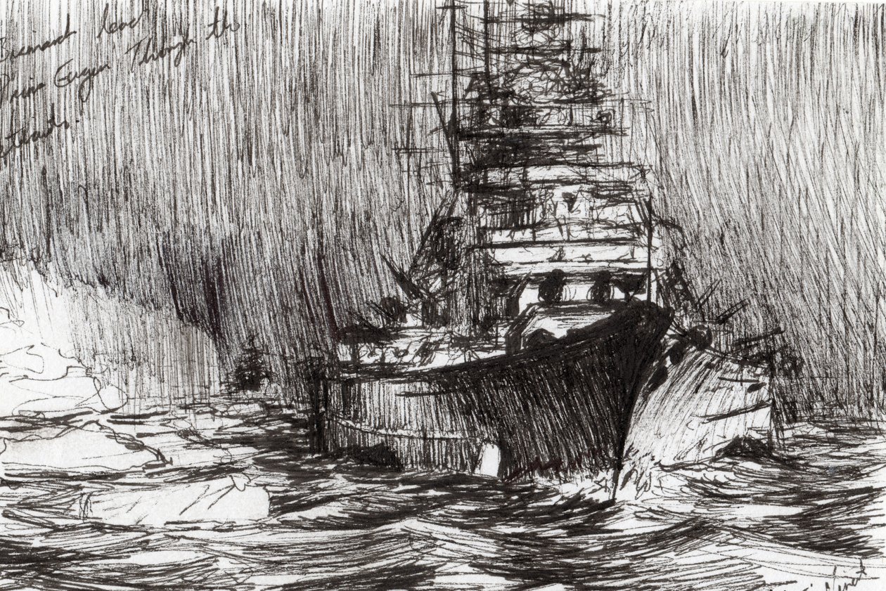 Bismarck (atrament) off Grenlandii, 2005, (atrament na papierze) autorstwa Vincent Alexander Booth