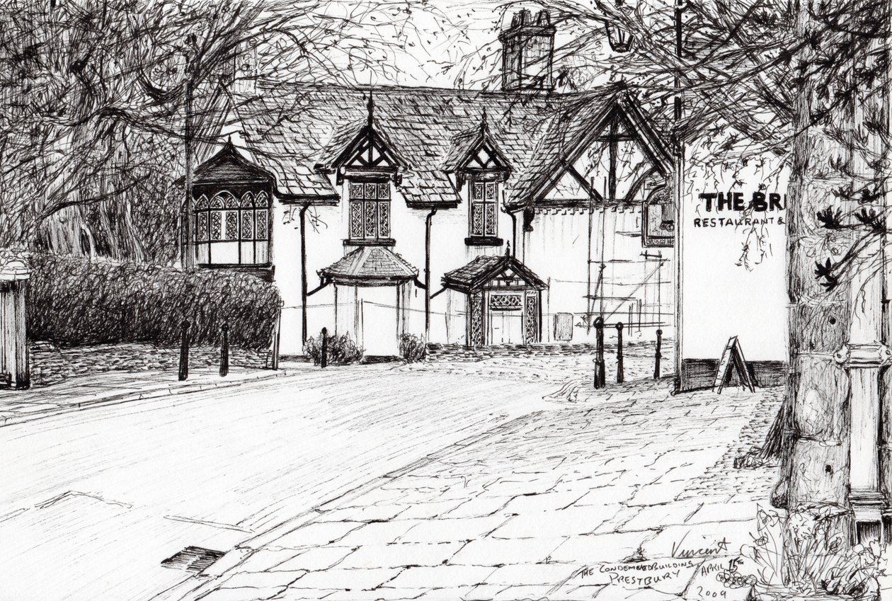 Condemned building Prestbury, 2009, (tusz na papierze) autorstwa Vincent Alexander Booth
