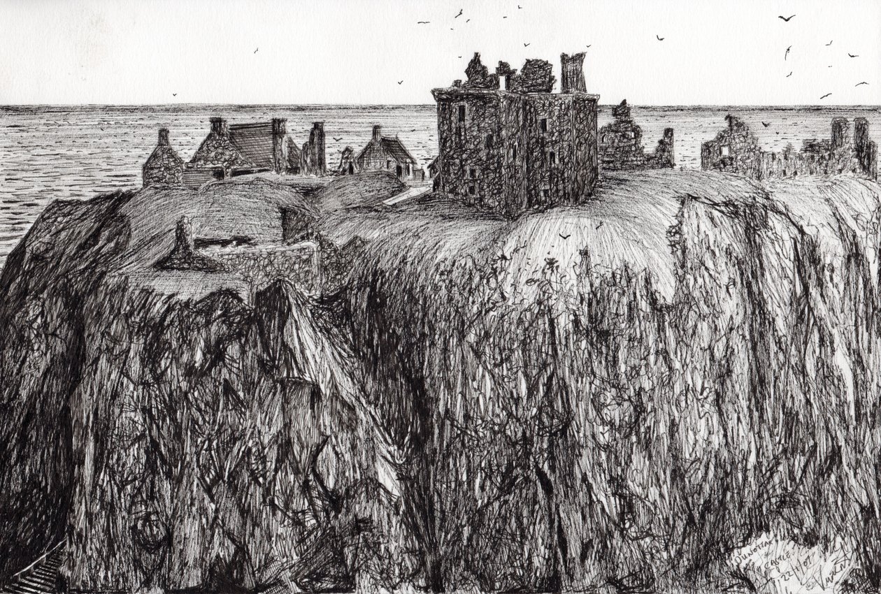 Zamek Dunnottar, 2007, (tusz na papierze) autorstwa Vincent Alexander Booth