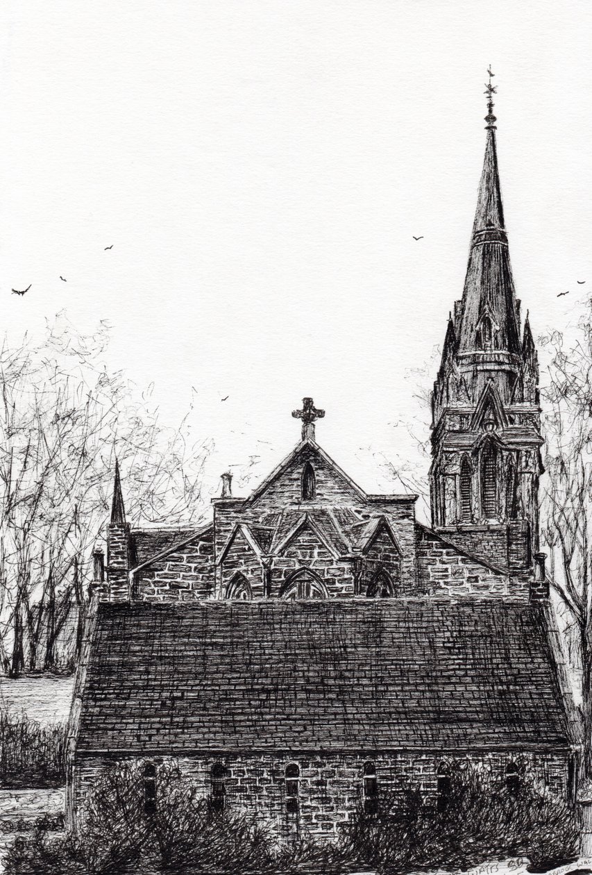 Kościół Glenmuick (Ballater), 2007, (tusz na papierze) autorstwa Vincent Alexander Booth