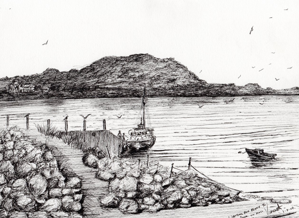 Iona z Mull Scotland, 2007, (tusz na papierze) autorstwa Vincent Alexander Booth