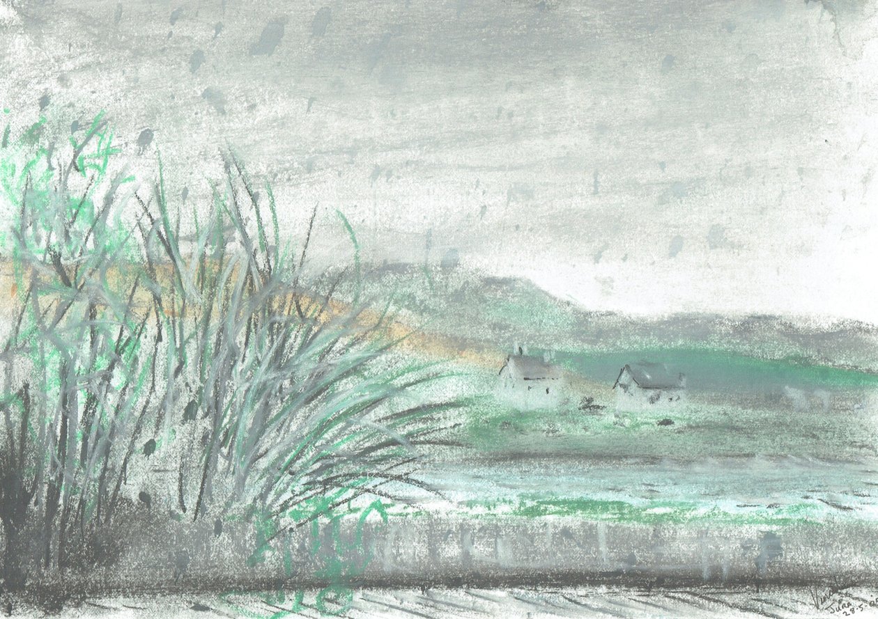 Wyspa Jura w ulewie, 2005, (pastele na papierze) autorstwa Vincent Alexander Booth