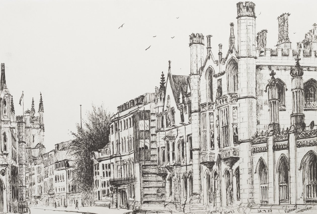 Kings College, Cambridge, 2007, (tusz na papierze) autorstwa Vincent Alexander Booth