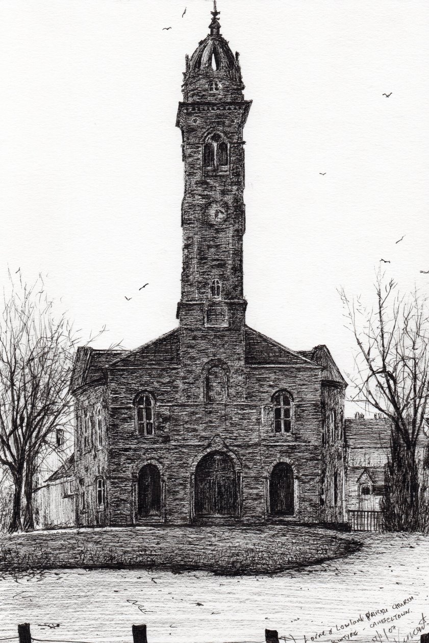 Kościół parafialny Lorne & Lowland, 2007, (tusz na papierze) autorstwa Vincent Alexander Booth