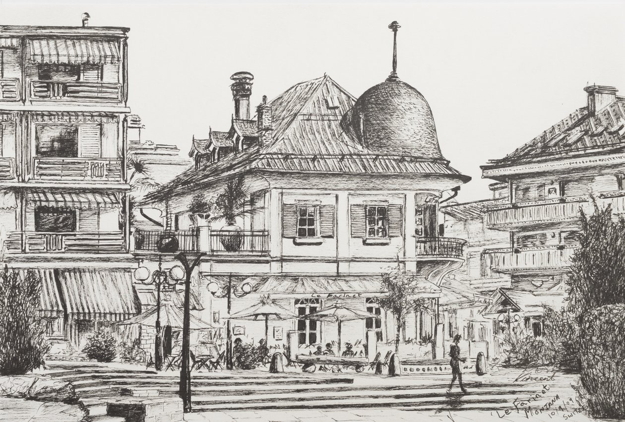 Montana, Szwajcaria, „Le Farinet” 2009, (tusz na papierze) autorstwa Vincent Alexander Booth