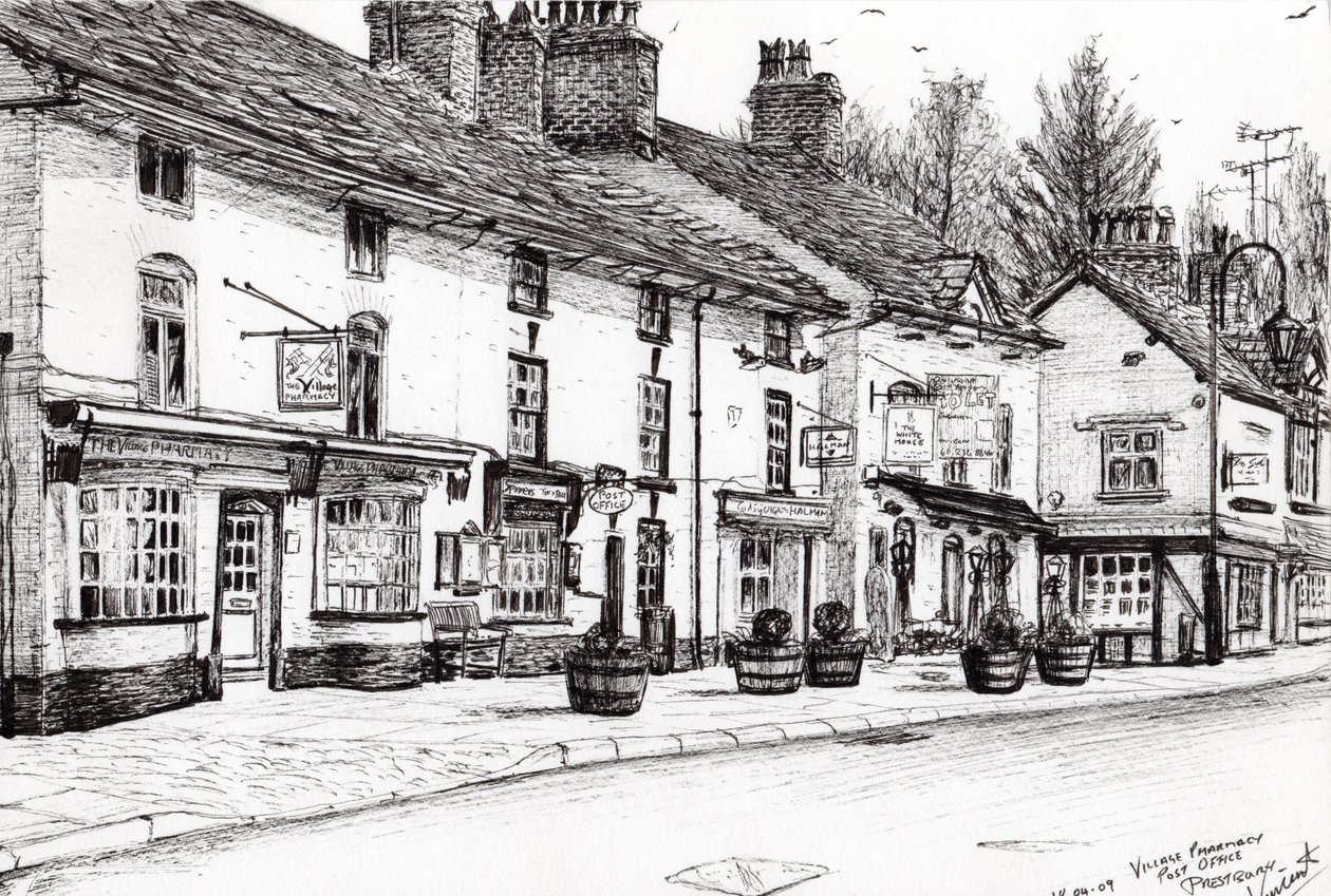 Poczta Prestbury, 2009, (tusz na papierze) autorstwa Vincent Alexander Booth
