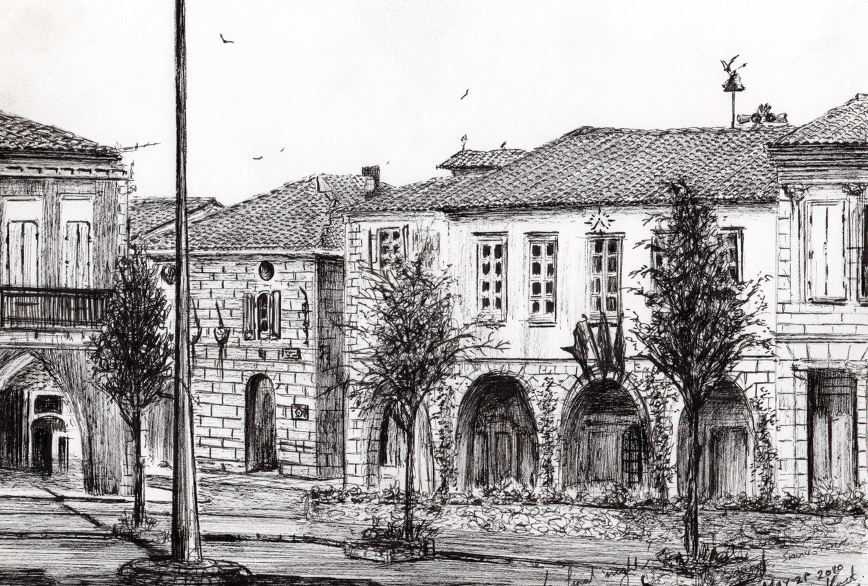 Sauveterre Town France, 2010, (tusz na papierze) autorstwa Vincent Alexander Booth