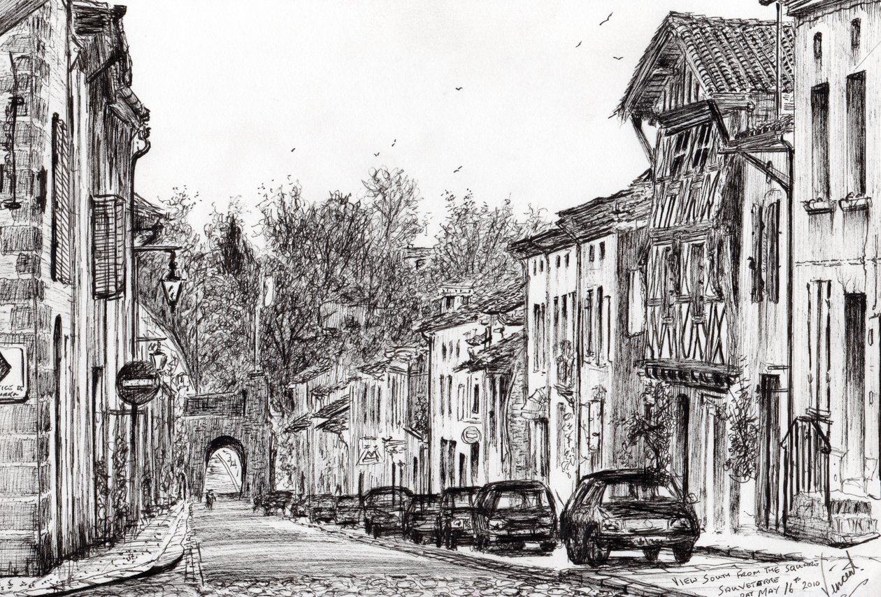 Wieczór Sauveterre Francja, 2010, (tusz na papierze) autorstwa Vincent Alexander Booth