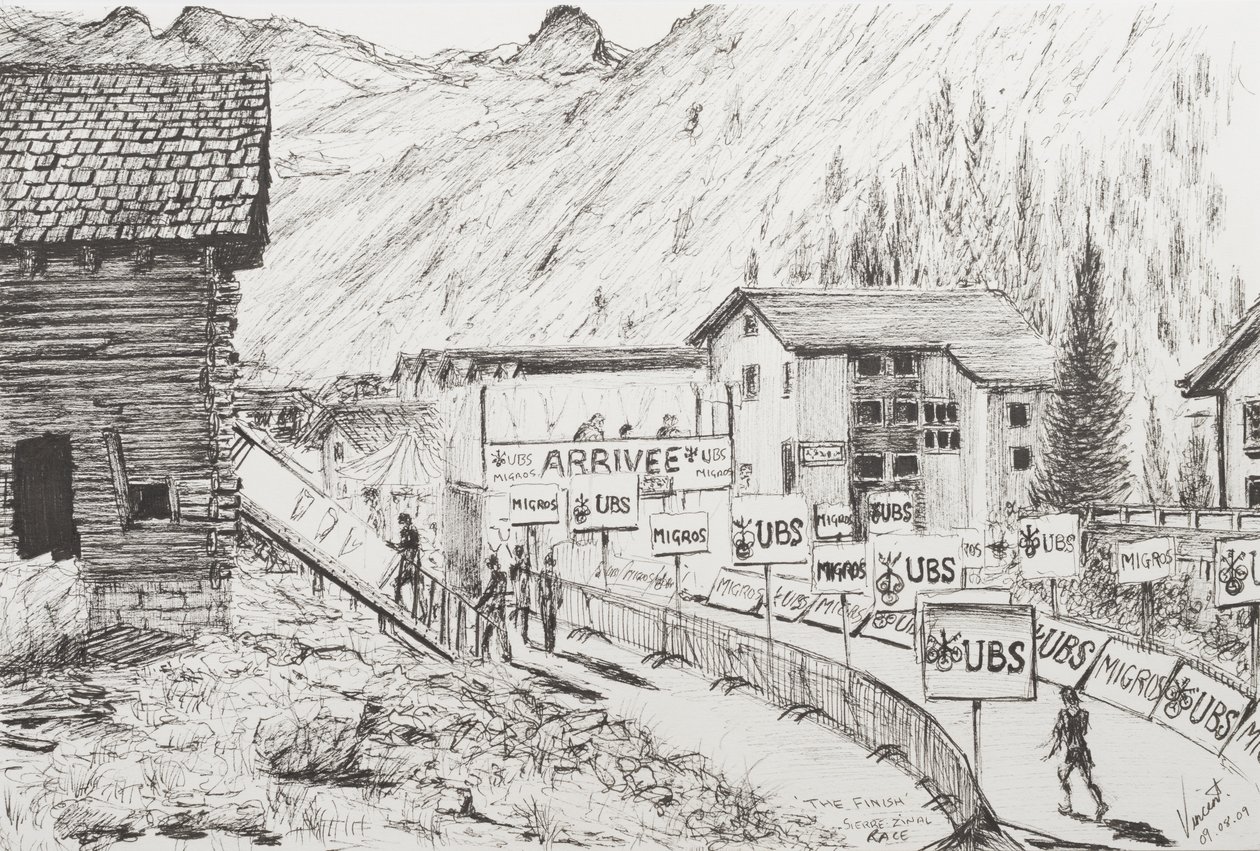 Sierre to Zinal Mountain Race, Finisz, 2009, (Atrament na papierze) autorstwa Vincent Alexander Booth