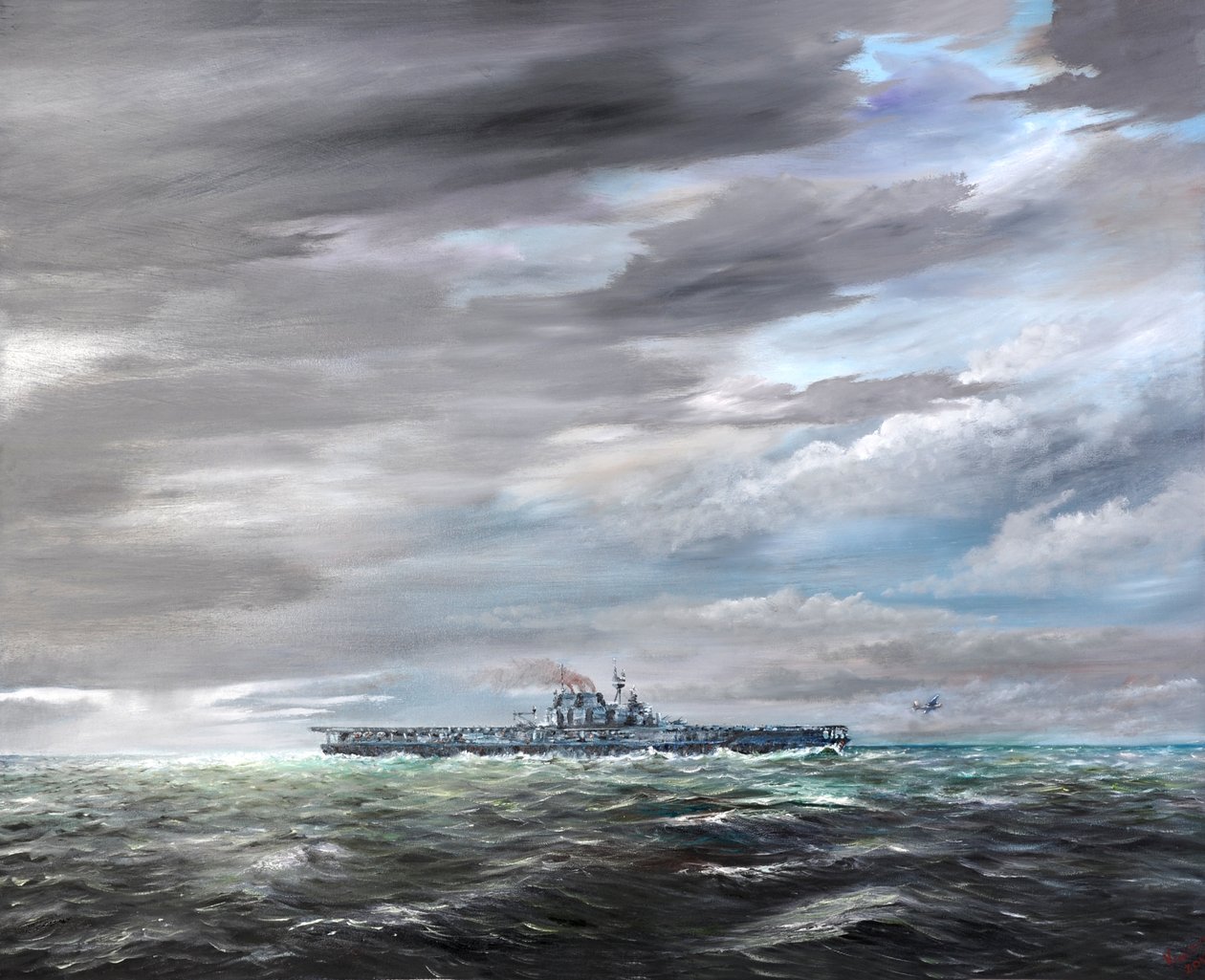 Ostatni B25-B wylatuje z USS Hornet 18 kwietnia 1942, 2019, autorstwa Vincent Alexander Booth