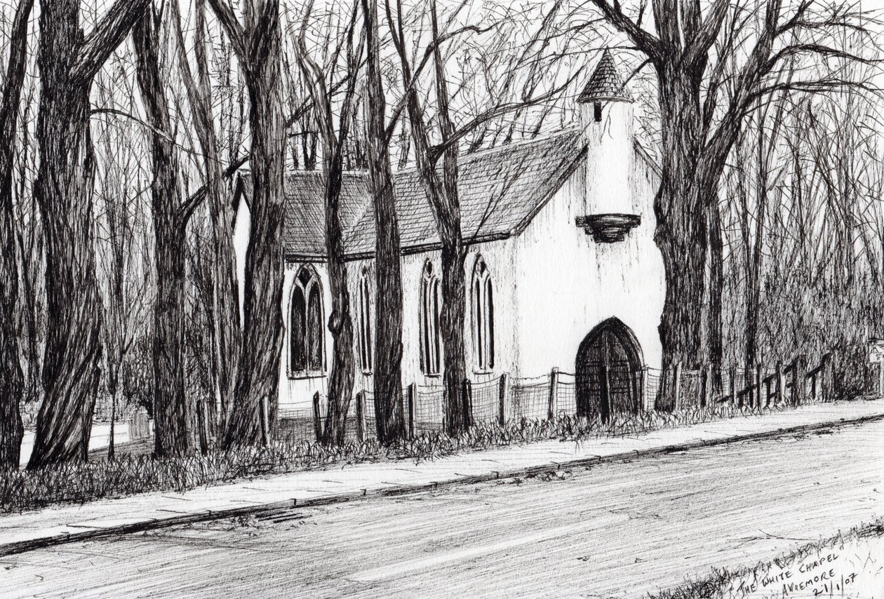 Biała Kaplica Aviemore, 2007, (tusz na papierze) autorstwa Vincent Alexander Booth