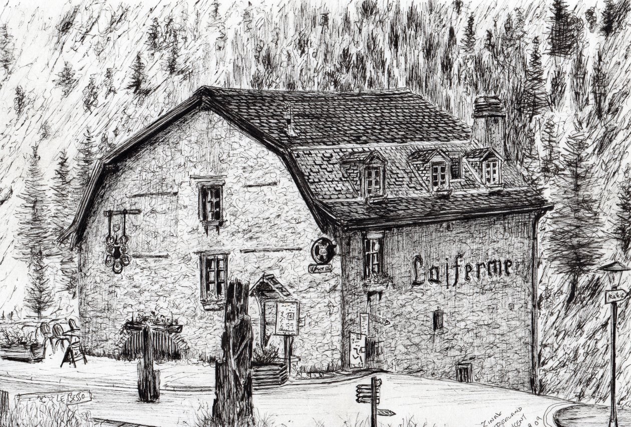 Zinal Szwajcaria, 2009, (tusz na papierze) autorstwa Vincent Alexander Booth