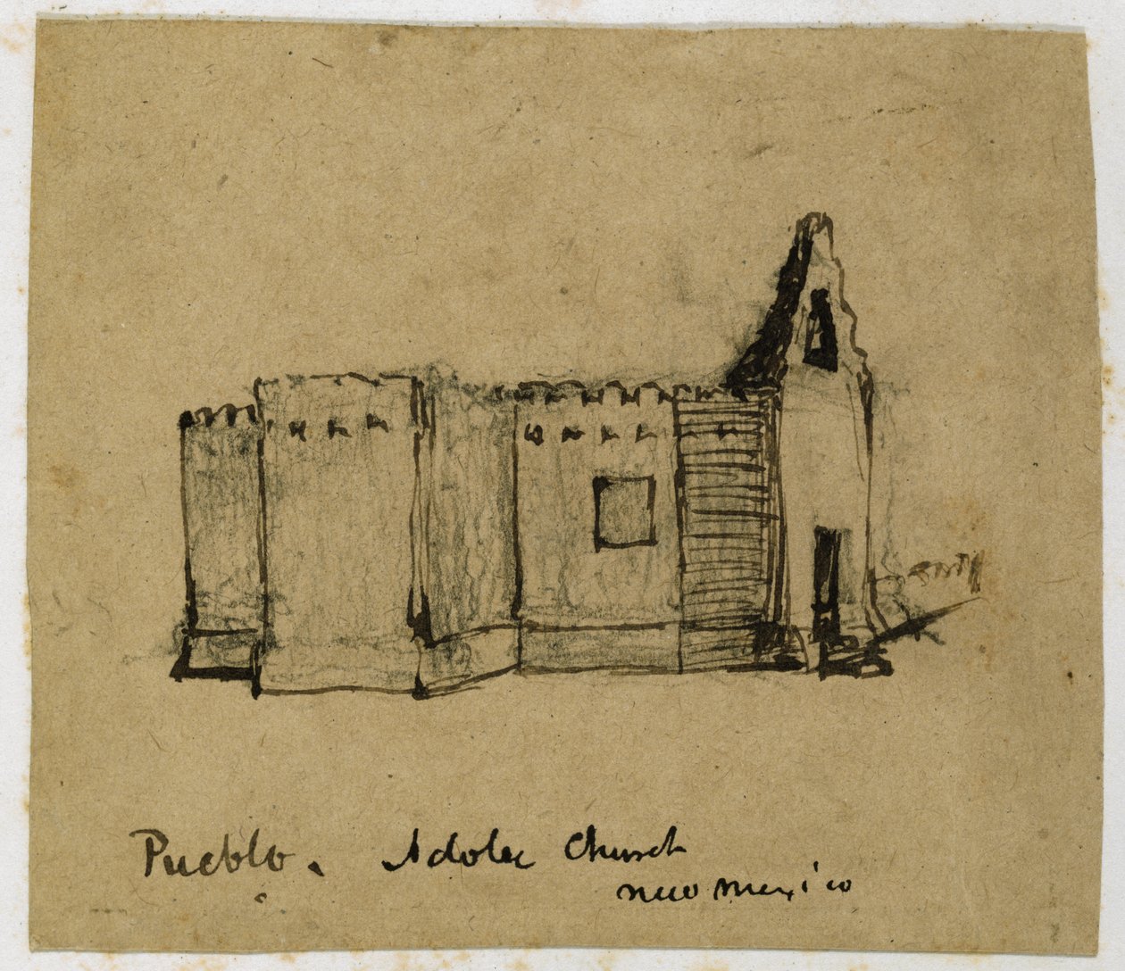 Pueblo, Adobe Church, Nowy Meksyk, 1869-71 (tusz na papierze) autorstwa Vincent Colyer