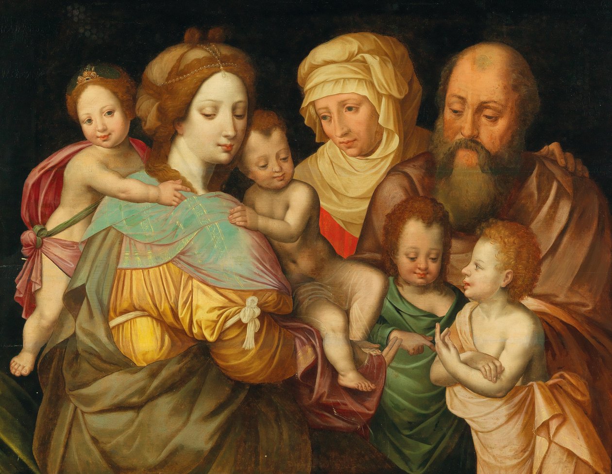 Święte Pokrewieństwo, Anna i Joachim z Marią Cleophas i jej czterema synami autorstwa Vincent Sellaer