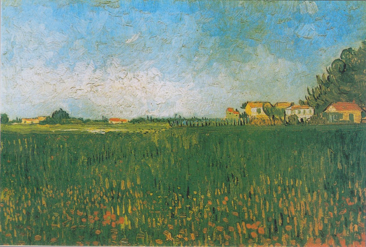 Gospodarstwa wiejskie na polu pszenicy w pobliżu Arles autorstwa Vincent van Gogh
