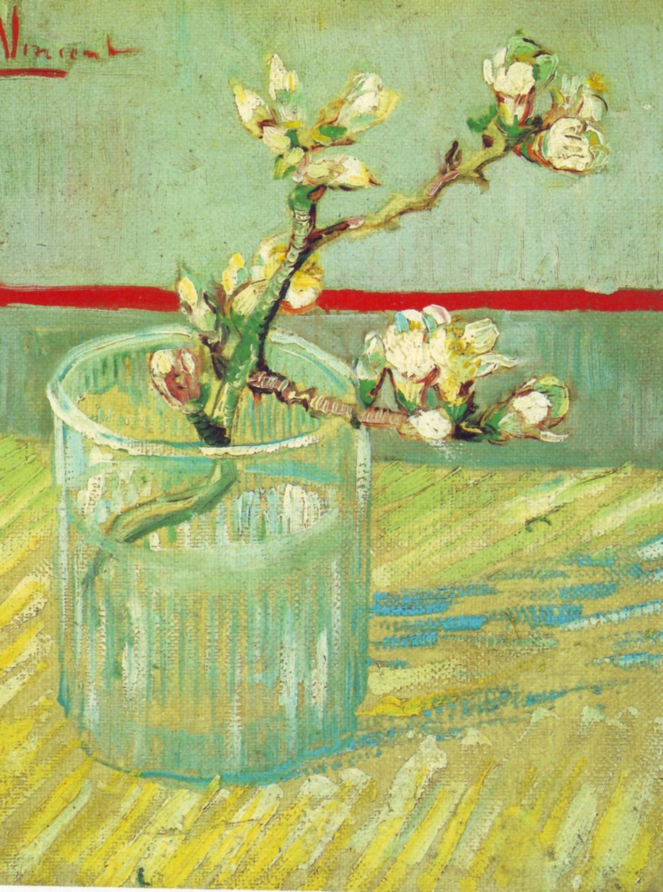 Kwitnąca gałązka migdałów w szklance autorstwa Vincent van Gogh