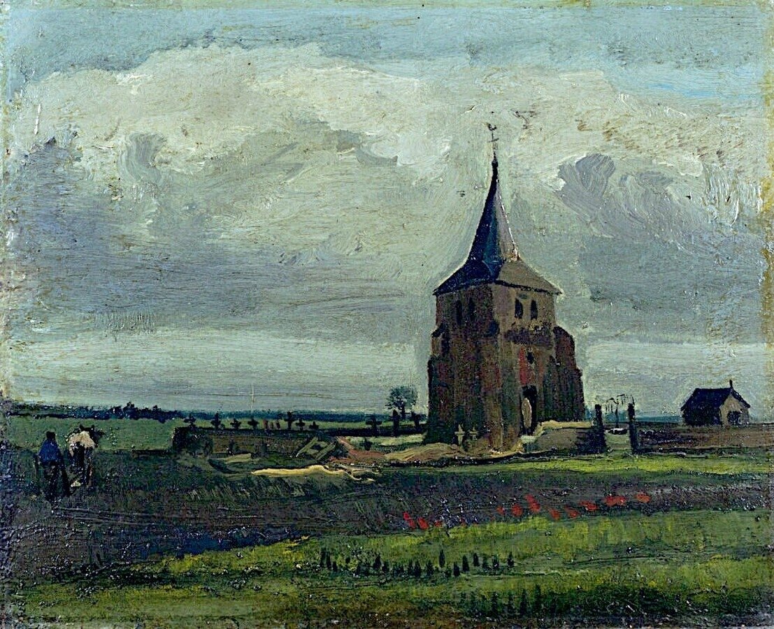 Stara wieża cmentarna w Nuenen, na której nękają chłopi autorstwa Vincent van Gogh