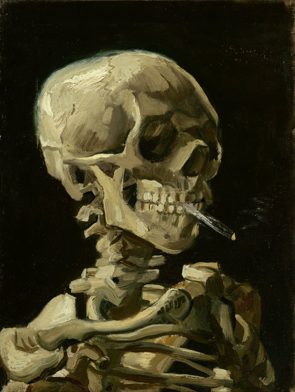 Głowa szkieletu z płonącym papierosem autorstwa Vincent van Gogh
