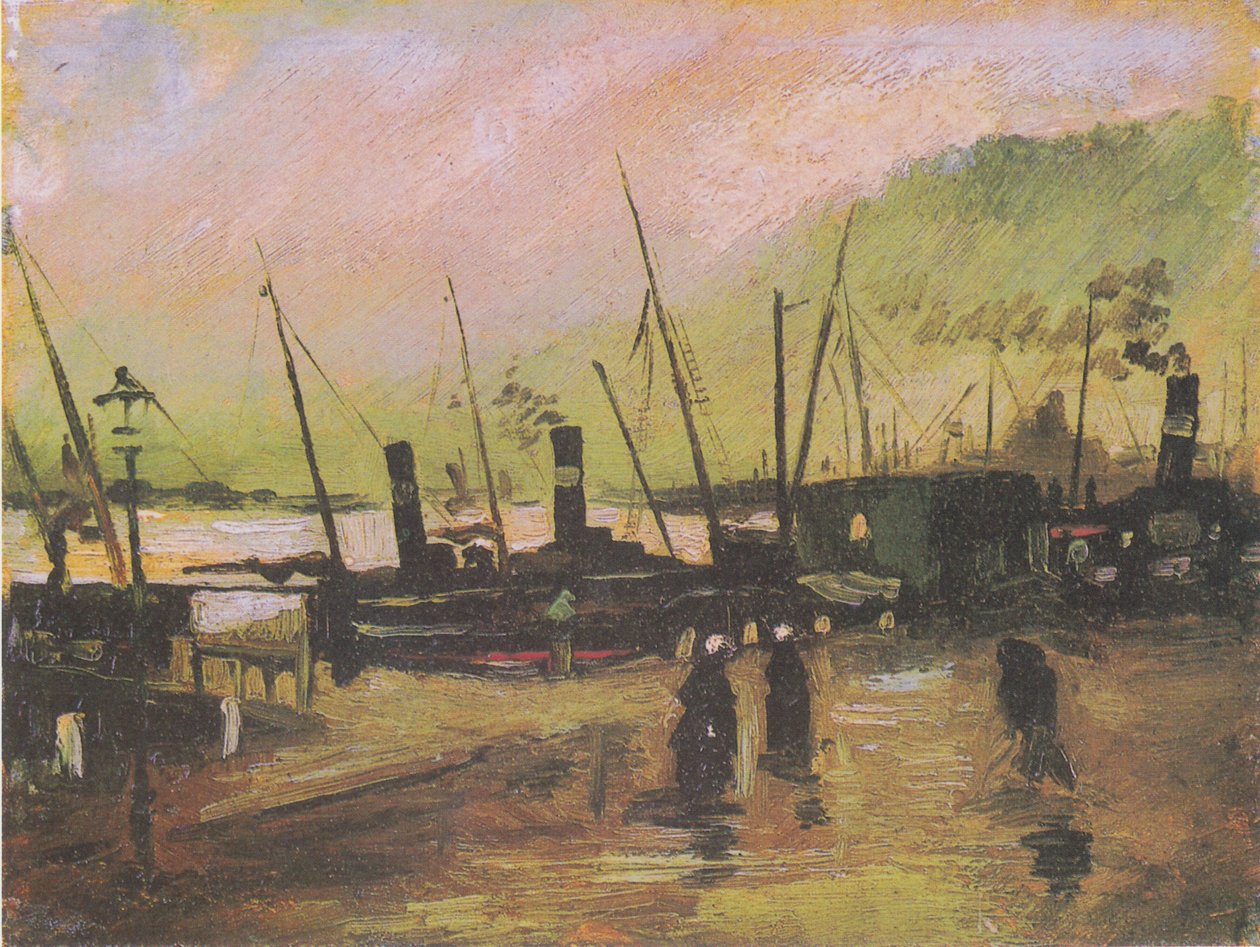 Nabrzeże w Antwerpii ze statkami autorstwa Vincent van Gogh