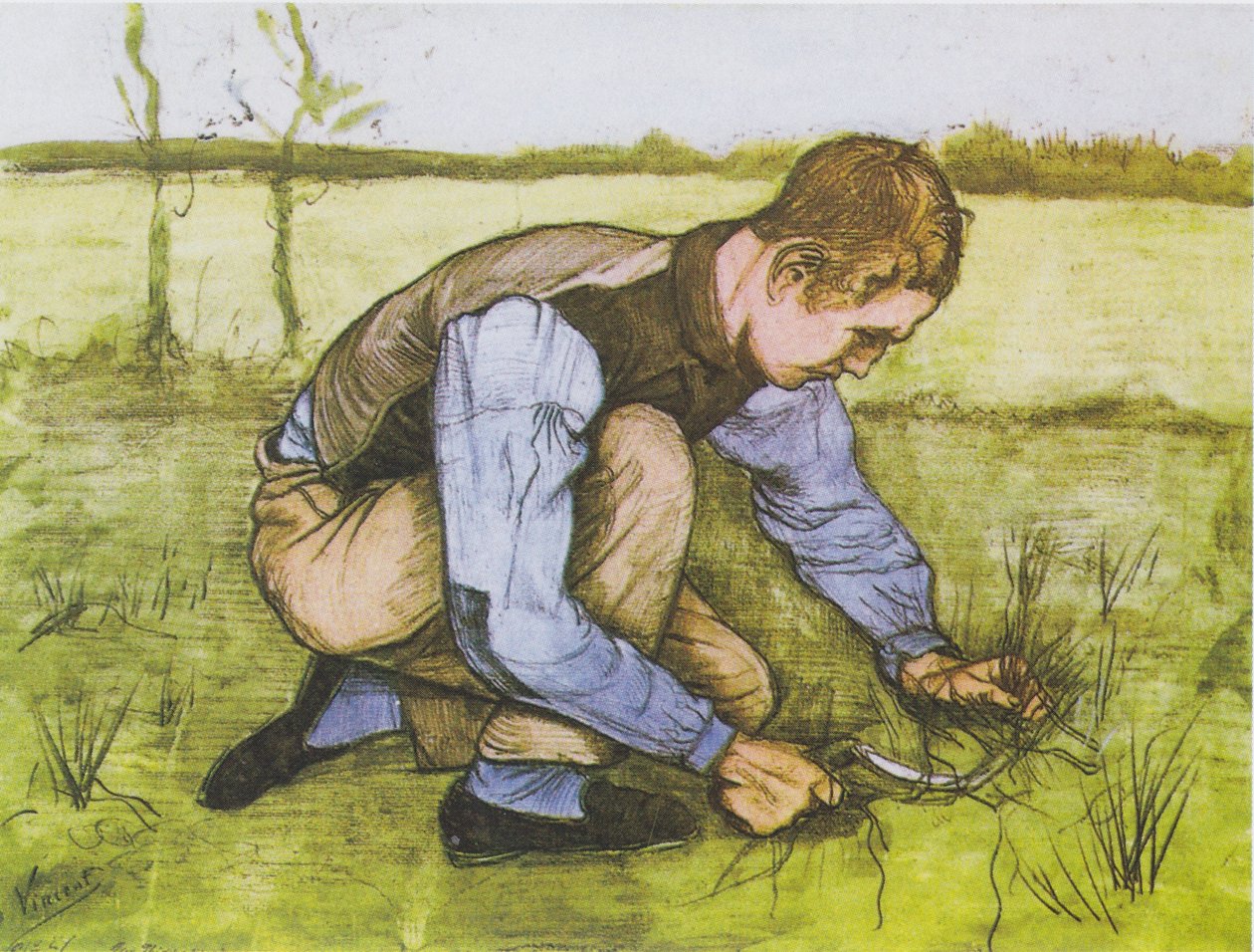 Przyczajony chłopiec z sierpem autorstwa Vincent van Gogh