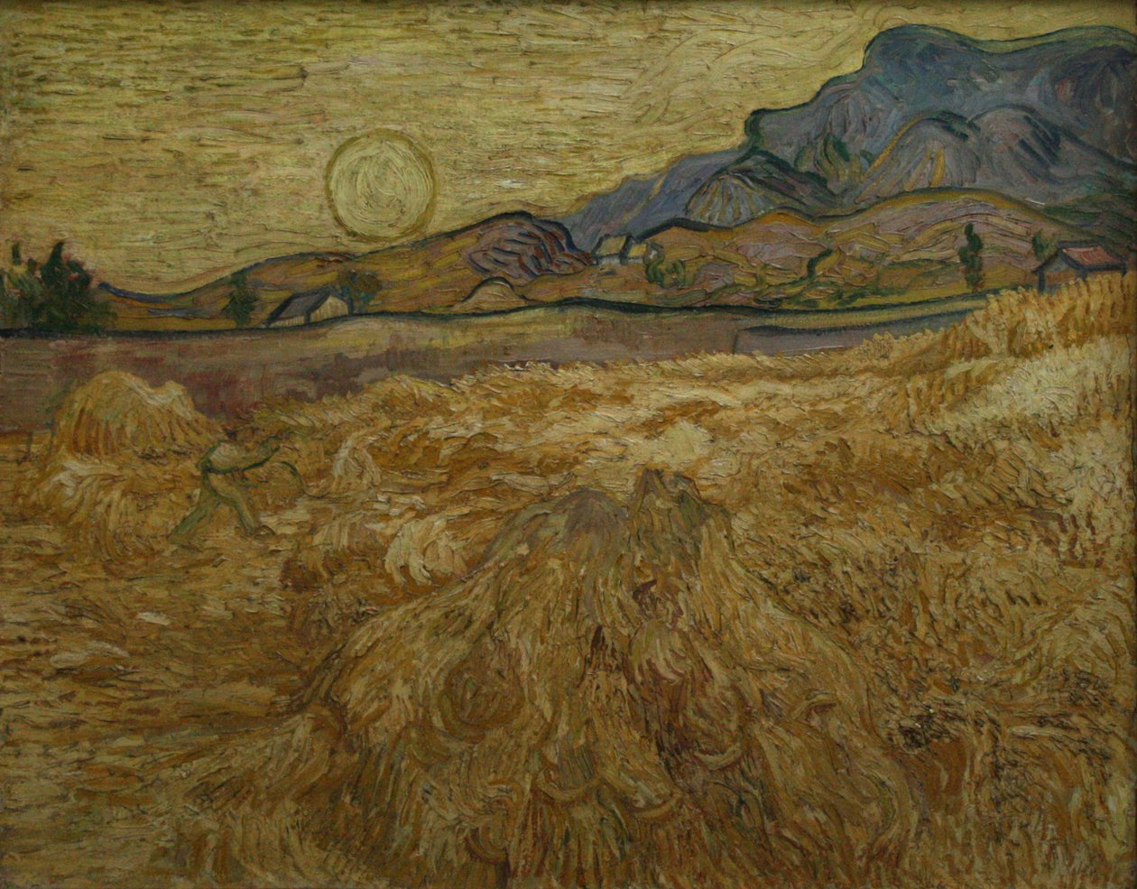 Korenfeld z kosiarką i słońcem autorstwa Vincent van Gogh